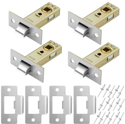 MUNSKT 4 Set 45mm Tubular Latch, Internal Door Lock Mortice Latch Polished Door Latch for Sprung Lever Door Handles