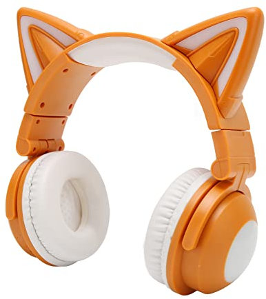 NIZUUONE Cat Ear Headset Stereo Cute with Built in Mic Kids Headset (Yellow)