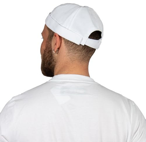 HATSQUARE - Docker-Kappe aus Baumwolle, Unisex, ohne Schirm, Totenkopf-Muster, ohne Schirm, Beanie mit Umschlag für Damen und Herren - Weiß