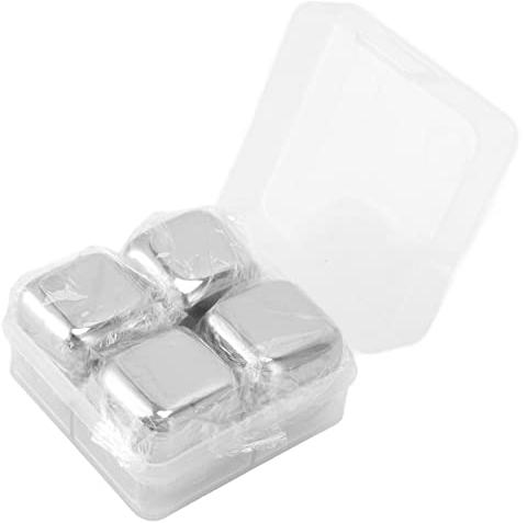 4 Pietre di raffreddamento per whisky in acciaio inox lucidato Pietre di raffreddamento per bevande riutilizzabili Ideali per cucine, ristoranti e uffici. (4 pezzi senza pinza per ghiaccio)