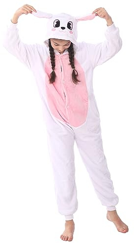 LOBUJOU Costume grenouillère à capuche pour enfants, adultes, garçons, filles, Halloween, Pâques, cosplay, kit de déguisement lapin blanc et rose