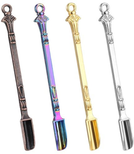 4Pcs Mini Spoons, Multicolor Tiny Metal Spoon, Tiny Spoons for Powder Glitter Mica Powder, Mini Shovel Spoons, Pendant Spoon, Spoon Necklace, Mini Spoon Keychain