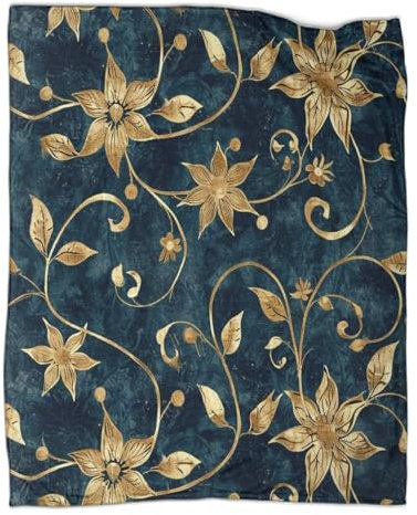 kaiyun Golden Blumen Superweiche Decke | Orientalischer Stil Sofadecke | Flauschiger Und Bequemer Reisebezug,40x50inch(100x130cm)
