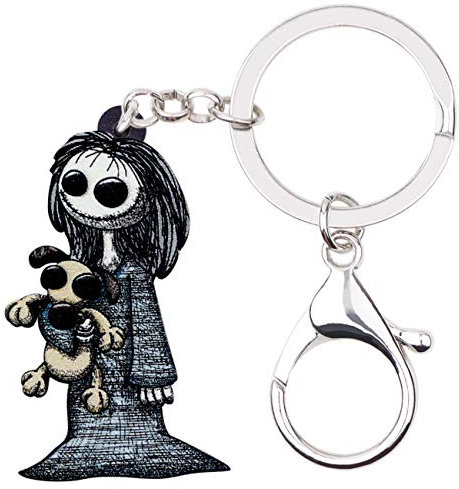 BAMAY Porte-clés en acrylique pour Halloween, poupée vaudou pour femmes et filles, accessoires de voiture, sac à dos, porte-monnaie, noir, Medium