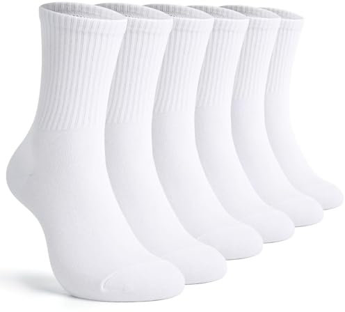 TUUHAW Socken Damen 35-38 Weiß Tennissocken Damen 35-38 Sportsocken Laufsocken Baumwolle Damensocken Atmungsaktive Running Socks Frauen Lange Crew-Socken 6 Paar