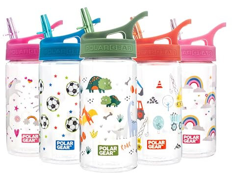 Polar Gear Kids Water Bottles with Straw - 400ml BPA Free Toddler Water Bottle With Straw - 100% Leakproof Kids Drink Bottle with Carry Handle - School Water Bottle - Dinosaur