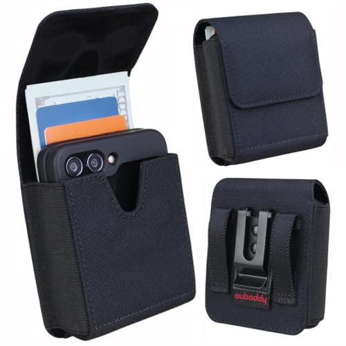 aubaddy Flip Phone Holster für Samsung Galaxy Z Flip 6/5/4/3, Nylon Gürtelclip Tasche für Motorola Razr 2025/2024/2023 Moto Razr+ Plus Ultra Case Kartenhalter Tasche, Schwarz