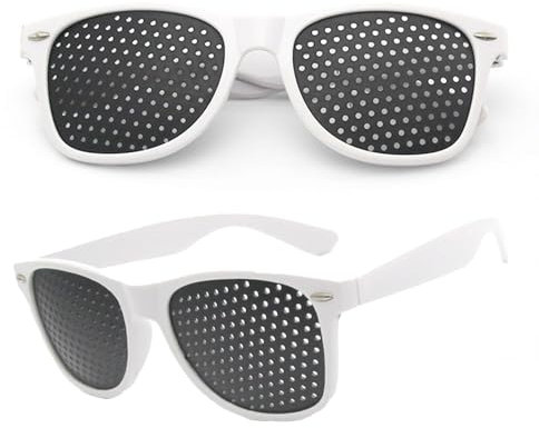 2 Stück Rasterbrille für Augentraining, Raster-Brille Augentrainer Lochbrille Raster Multidot Brillen, Lochrasterbrille Pinhole Glasses Multi Dot Brille für Sehvermögen-Verbesserung (Weiß)