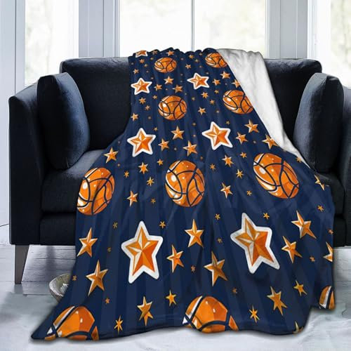 Mexpekil Decke mit Basketbällen und Sternen, weich, gemütlich, flauschige Flanell-Fleece-Decke für Sofa, Bett, Camping, Reisen, 102 x 76 cm