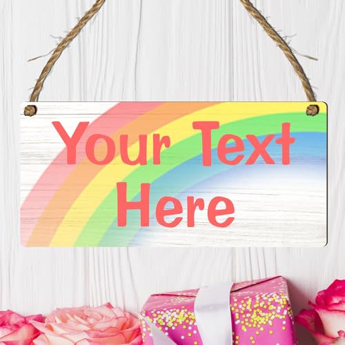 Customisable Hanging Plaque – Personalised Text Sign – Multiple Colours & Designs, Indoor Use, Ideal for Home Décor, Gifts & Special Occasions (Rainbow, Mdf Wood Indoor Use Only)