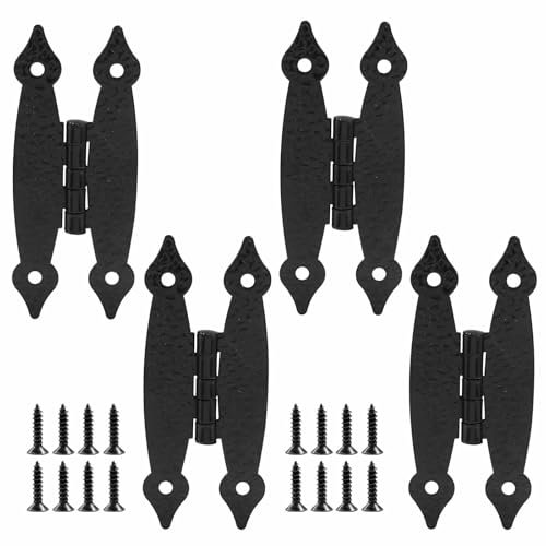 Cjueiom 4Pcs Heavy Duty H-Hinge, Black Flush Mount Metal Hardware for Cabinets, Doors & Furniture, Includes Mounting Screws, Rust-Resistant Smooth Motion Design, 3.5x1.5 Inch