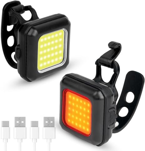 Ainiv Set Luci Bicicletta LED Ultra Sottile, IP45 Luce Bici Anteriore e Posteriore, USB Ricaricabile Luci Bicicletta, 3 Modalità di Illuminazione, per I'equitazione Notturna, Campeggio