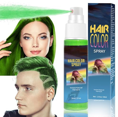 Spray para el cabello, 30 ml, color verde temporal, color verde, tinte de pelo natural, color temporal para el cabello, color lavable, coloraciones para fiestas, cosplay, Halloween (verde)