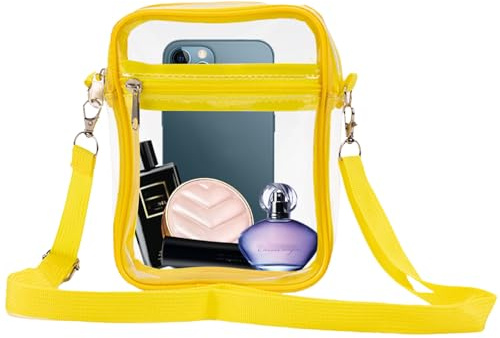 Yphzmtz Durchsichtige Crossbody Schultertasche, Statium-geprüfte Tragetasche mit Abnehmbarem Verstellbarem Gurt, Klare Wasserdichte Breiftasche für Arbeit Sport Spiele Reisen Konzerte (Gelb)