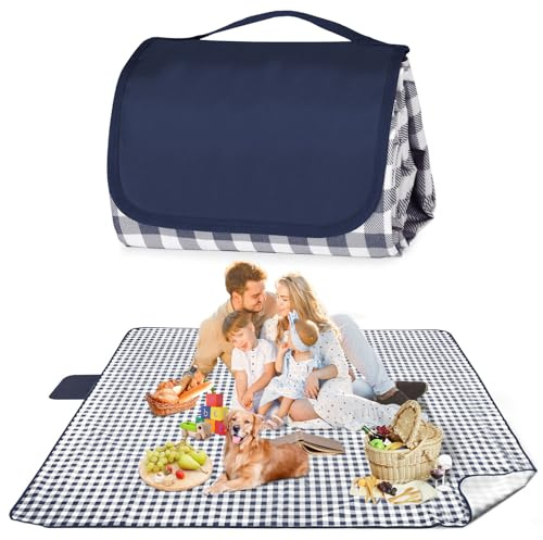 Maidyna Picknickdecke 200 x 200 cm wasserdicht, große Faltbare Stranddecke sanddicht mit Tragegriff, Outdoor Picknickmatte für Camping, Wandern, Garten, Park, Festival und Familienpicknick, Blau