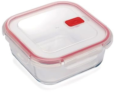 CURVER Square Glass Airtight Food Storage Container - 1.1L Capacity with Clip Lock - Easy Storage & Keeps Food Fresh - Freezer & Oven Safe