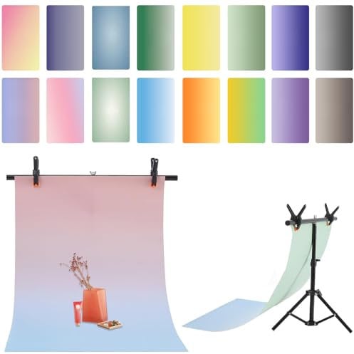 ZUOMIDIE 8PCS 16Patterns Photography Gradient Background Paper with T-Shape Backdrop Stand,Double-Sided Waterproof Reusable 34x22in Morandi Photo Tabletop Backdrops for Food Jewelry,Pastry,Cosmetics