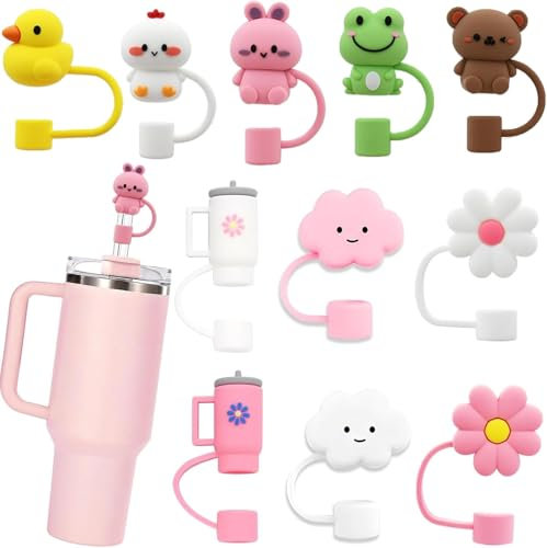kinoco Silicone Straw Covers for Stanley Cup (11 Pack) - Dust-Proof 10mm Toppers & Caps | Reusable Accessories for 40oz/30oz Tumblers | Leak-Proof Travel Straw Tips