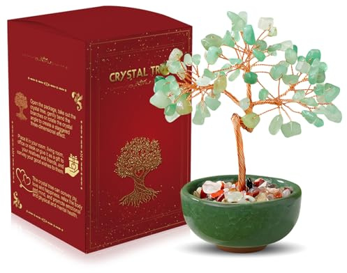 WEILAOK Crystal Tree of Life, Green Aventurine Crystal Tree, Money Tree, Gemstone Tree with Ceramic Flower Pot, Tree of Life Gifts for Womens, Fengshui Ornament for Home Office Room House