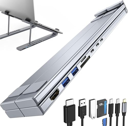 8 in 1 supporto della stazione di docking del tablet portatile, con HDMI 4K, 2 USB-A 3.0, 2 USB-C PD 3.0 100W, slot per schede SD/TF, supporto regolabile portatile universale M0X9 Pro Dell/HP per