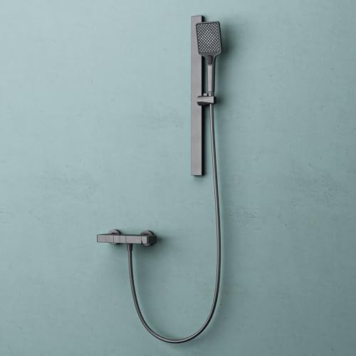 doporro Système de Douche avec Douchettes à Main Pommeau de Douche Mitigeur | Gris, en Alliage d'Aluminium, Barre Coulissante à Réglage Continu 60cm, pour Salle de Bain, Arvexa-02