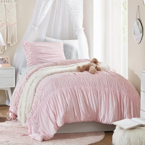 Sedefen Seersucker Bettwäsche 135x200 Rosa Mädchen Geraffter Shabby Chic