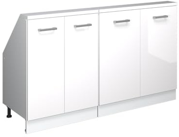 Vicco Küchenschrank für Dachschrägen R-Line, Weiß Hochglanz, 140 cm | 2 Module · Tiefe 46 cm · Höhenverstellbare Füße · 4 Türen · ✓ Frei kombinierbar