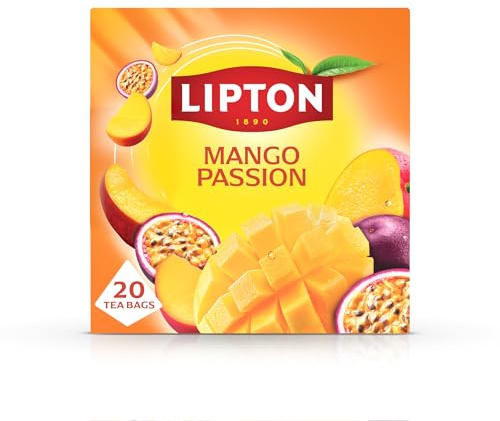 Lipton Mango Passion Herbal Fruit Tea, 20 Teabags, Caffeine Free | For a tropical cup, aromatic fruity infusion, enjoy hot or iced, Rainforest Alliance certified pyramid bags