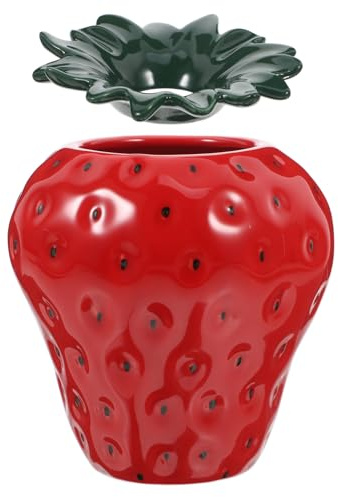 EXHUMKY Erdbeerförmige Keramikvase Kleine Tischvase Wohnzimmer Dekoration Standfest Charmantes Design
