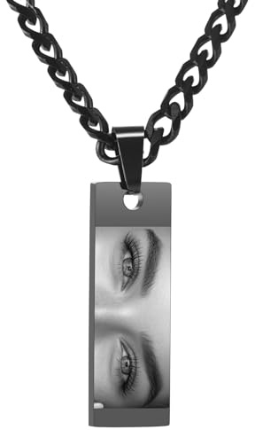 OTXIXTO Personalisierte Kette mit Augenfoto Edelstahl Anhänger mit Individueller Gravur Name Datum Kreative Augen Foto Halsketten für Damen Herren Partner