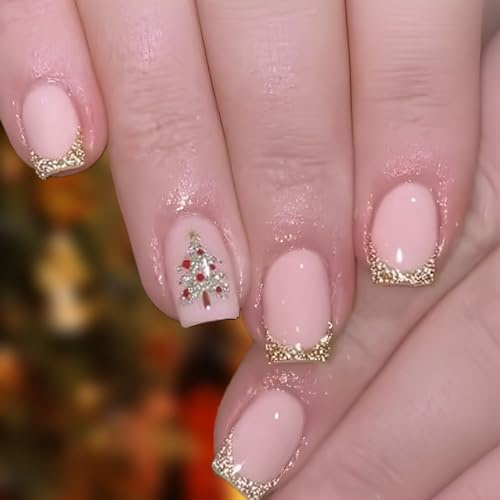Halloween Fake Nails, 24pcs Press on nails (Glitter Yellow)