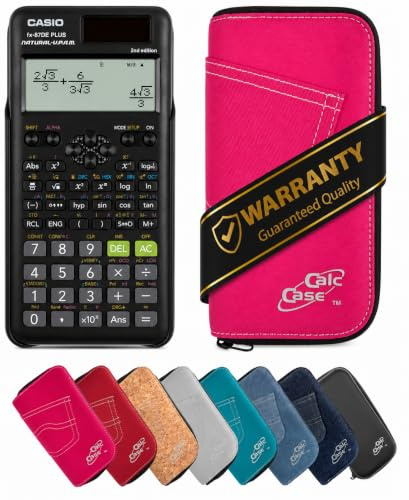 Casio FX-87 DE Plus 2nd Schulrechner mit CalcCase Schutztasche - Wissenschaftlicher Taschenrechner - Basic Set (Pink)