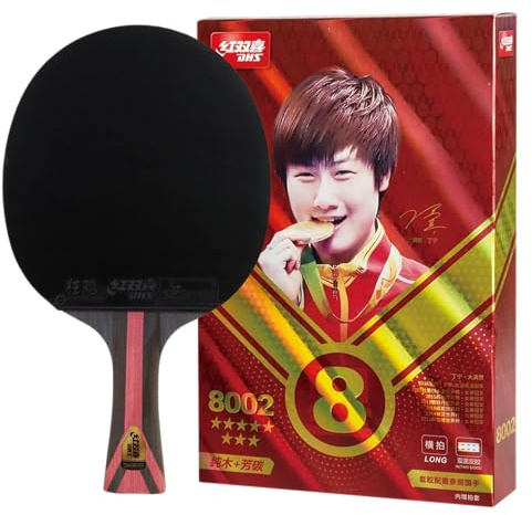 DHS Sports 8 Star Tischtennisschläger H8002 – Shakehand, ITTF zugelassenes Paddel, professionell, 5-lagiges Holz, 2-lagiges Carbon, Hurricane 3, Hurricane 8 Gummis