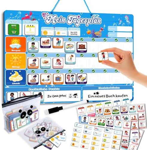 Zingbee 3 in 1 Routine Planer Kinder-Routine für Morgen, Mittag & Abend | Tagesplaner Kinder Routine, Visueller Belohnungstafel, kinder mit abwischbarem Stift, inkl. 2 Aufbewahrungstaschen