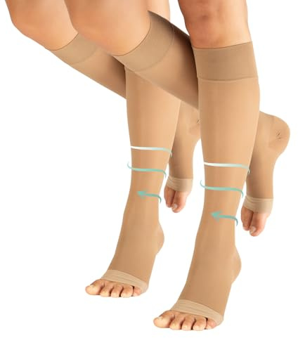 CALZITALY PACK 1/2 Zehenfreie Stützstrumpfe mit Starker Abgestufter Kompression 15-21 mm/Hg | Kompressionsstrümpfe Open Toe | 140 DEN | Made in Italy (2 Pack - Hautfarbe, XS/S)