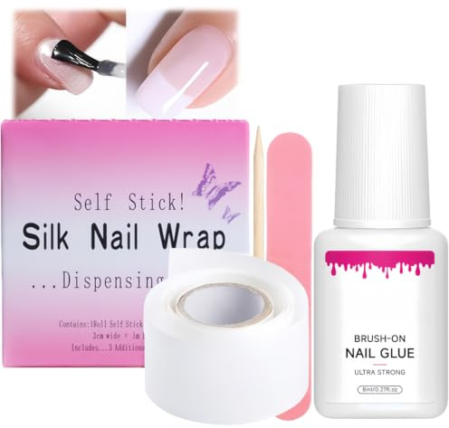 Nail Repair Kit for Broken Natural Nails with Silk Nail Wrap, Brush-On Fingernai Glue, File & Stick Fix - Fix Cracked, Split Damaged Nails at Home, Strengthen & Protect Fingernai Tips, Home Salon Tool