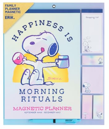Grupo Erik Snoopy Magnetic Calendar for Fridge 2027, Wall Planner 2027 | Family Calendar 2027 with Stickers, Pen, Shopping List, Sticky Notes, Sep 2026 - Dec 2027 | Snoopy Gifts for Family