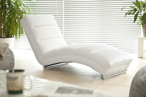 SalesFever Designer-Liege Chaise-Longue aus Kunstleder weiß mit verchromten Gestell | Renta | Relax-Liege zum Entspannen aus hochwertigem Kunstleder weiss | Moderner Liege-Sessel für Ihr Wohnzimmer
