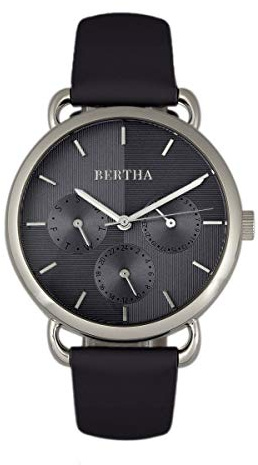 BERTHA Gwen Women's Quartz Black Genuine Leather Silver Watch w/Date BTHBR8304