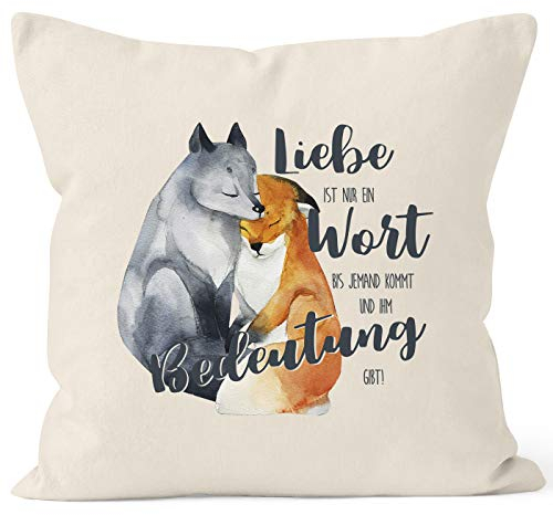 MoonWorks Kissen-Bezug Liebe ist nur EIN Wort Fuchs Liebe Spruch Liebessprüche Geschenk für Verliebte Kissen-Hülle Deko-Kissen Baumwolle Natur Unisize