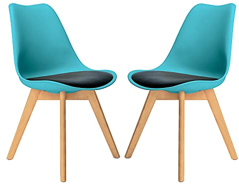 Mingone Esszimmerstühle 2er Set Küchenstuhl Polsterstühle Stühle Wohnzimmer Skandinavien mit Kissen Massivholzbeine,Blau+Schwarz Kissen