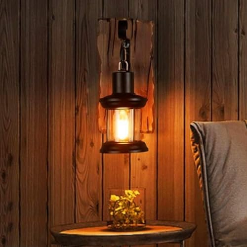 Wandleuchte Single Head Industrie Vintage E27 Retro Holz Metall Loft Wandlampe Glasschirm Malerei Farbe Wandleuchte für Restaurant Eingang Bar Cafe Gang Korridor Schlafzimmer Wandlampe, 1xE27