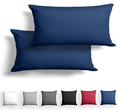 Alreya 2er-Set Mako Satin Kissenbezug 40 x 80 cm - 100% Baumwolle mit YKK Reißverschluss, Superweicher Kopfkissenbezug 40x80, Kissenhülle, Oeko-TEX® Standard Zertifiziert, Blau, nur Kissenbezug