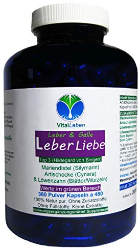 BITTERSTOFFE Mariendistel Artischocke Löwenzahn 360 Kapseln LEBER & GALLE Komplex TOP 3 nach Hildegard von Bingen Leberwerte im grünen Bereich 100% NATUR pur - OHNE Zusatzstoffe 26915-360