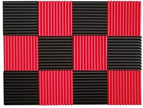 Lot de 48 panneaux acoustiques en mousse pour studio 30 x 30 x 2,5 cm (noir et rouge)