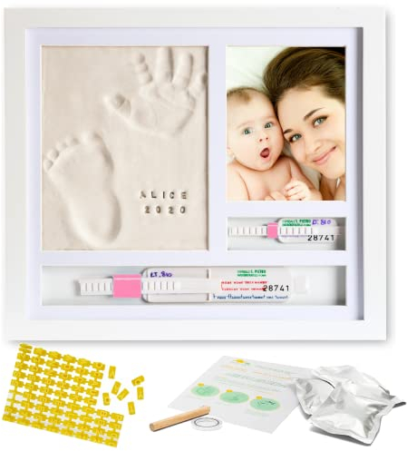 PITI COT Cadre Empreintes Bébé | Lettres Nombres et Porte Bracelets Naissance | Kit Empreinte Pieds et Mains Bébé | Cadeau Jeune Maman Bebe Fille et Garçon