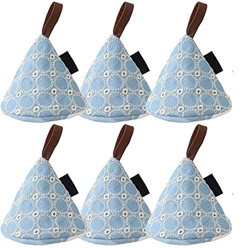 ACMEDE Guanti da Forno Conici Appesi Guanti da Forno Resistenti al Calore Presina Tessuti Misti Cappello Conico Impugnature Pizzico Stile Giapponese per Cucina, Cotone e PU (6pz-Azzurro)