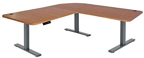 Mendler Eck-Schreibtisch HWC-D40, Computertisch elektrisch höhenverstellbar 178x178cm 84kg MVG - braun Struktur, anthrazit-grau