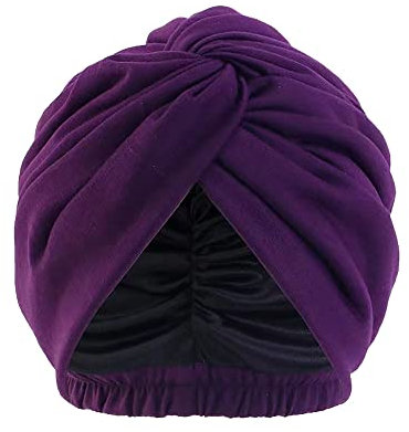 Pluto & Fox Kopfbedeckung aus Turban-Stoff mit Gummiband hinten für Frauen, zum Schlafen von Krebs, Chemotherapie, onkologische Chemotherapie, Nacht-Haarausfall, Dunkelviolett, 56/58 cm