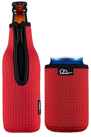 Beer Bottle Sleeve Insulators 12oz 330ml Standard Beer Bottle Cooler Covers Zip-up Bottle Jacket 12OZ Standard Can Sleeves Coolie Neoprene Insulator (Red)